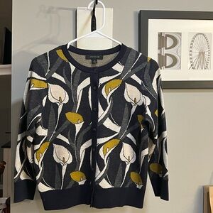 Ann Taylor Black, Gray, Cream and Mustard Iris Floral Cardigan size M